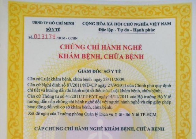 Chứng chỉ hành nghề y sĩ răng hàm mặt
