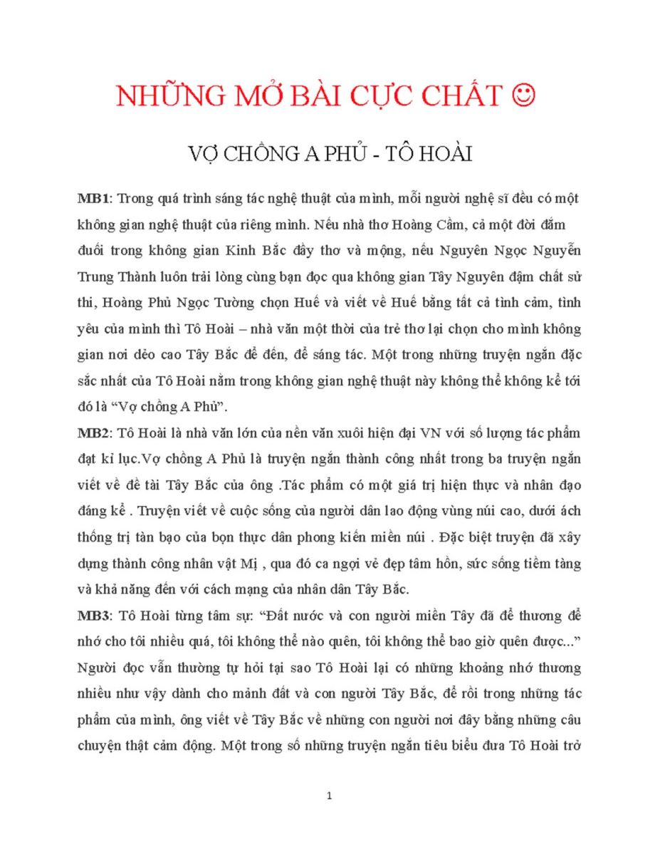 Mở bài vợ chồng a phủ hay